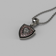 Aggie Shield™ diamond necklace in white gold showcasing shield design and lab grown diamonds.